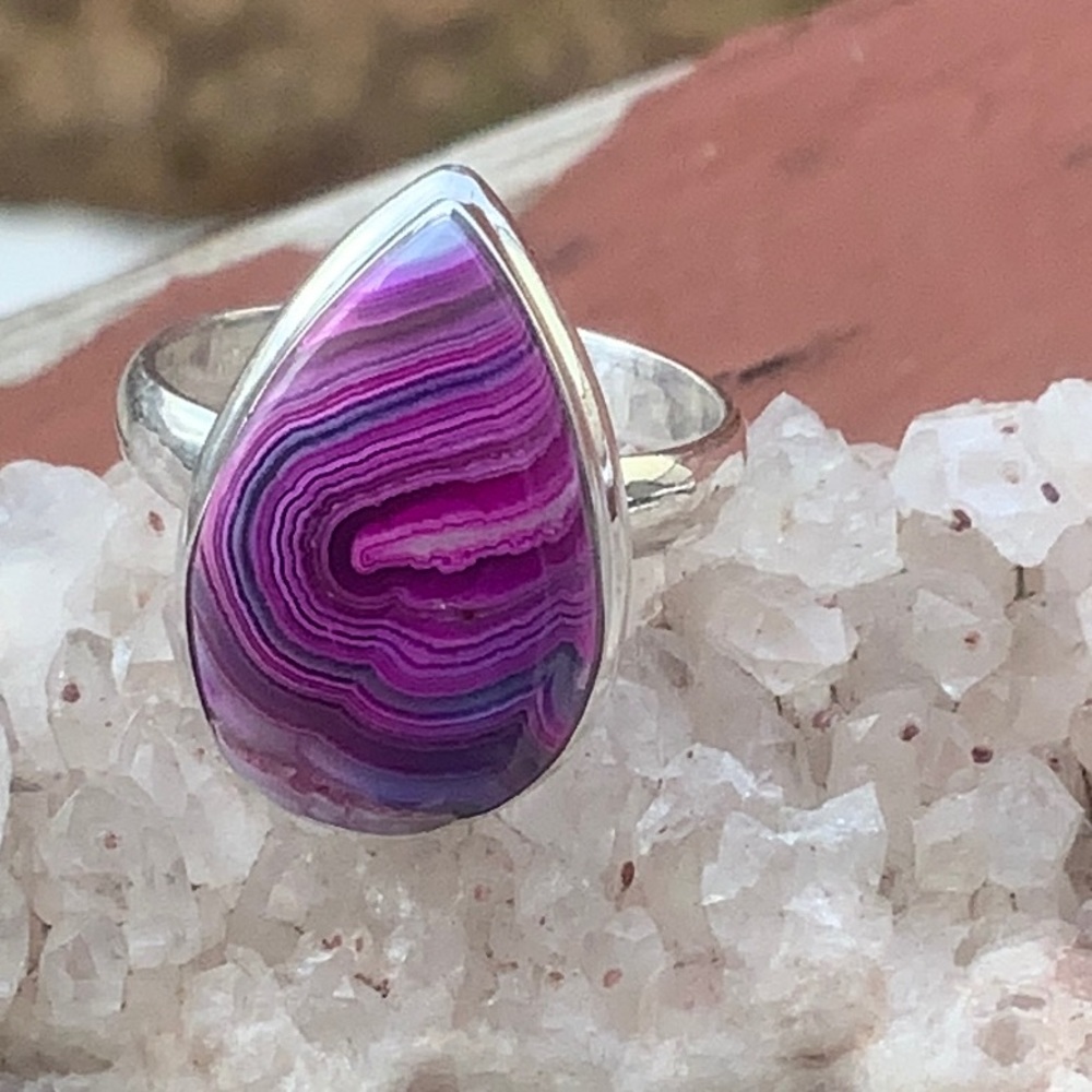 BOUTIQUE LAGUNA LACE AGATE 925 SILVER RING, SZ 7.5